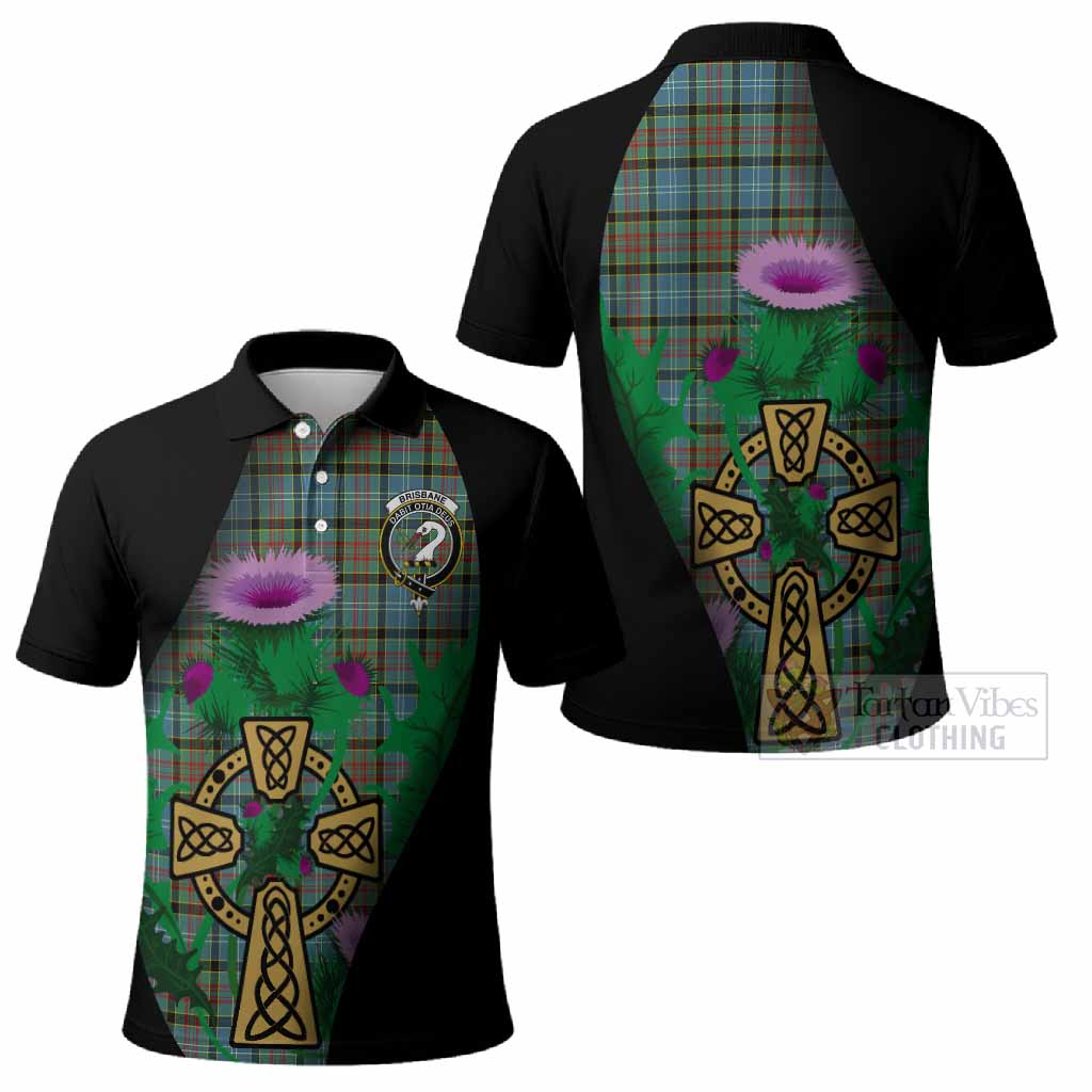 Brisbane Tartan Crest Polo Shirt Celtic Cross Thistle Flowers