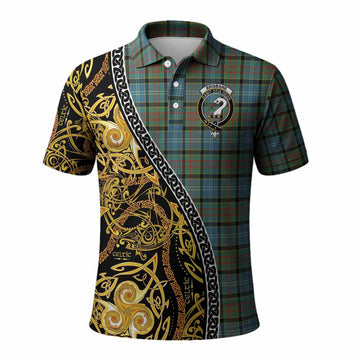 Brisbane Tartan Crest Polo Shirt Celtic Knot and Triple Trickle Spiral Symbols
