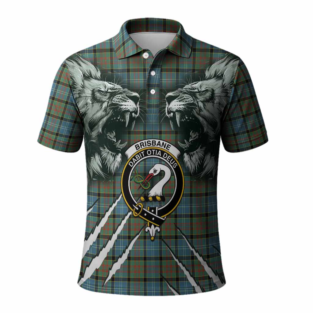 Brisbane Tartan Crest Polo Shirt Ferocious Lion Style