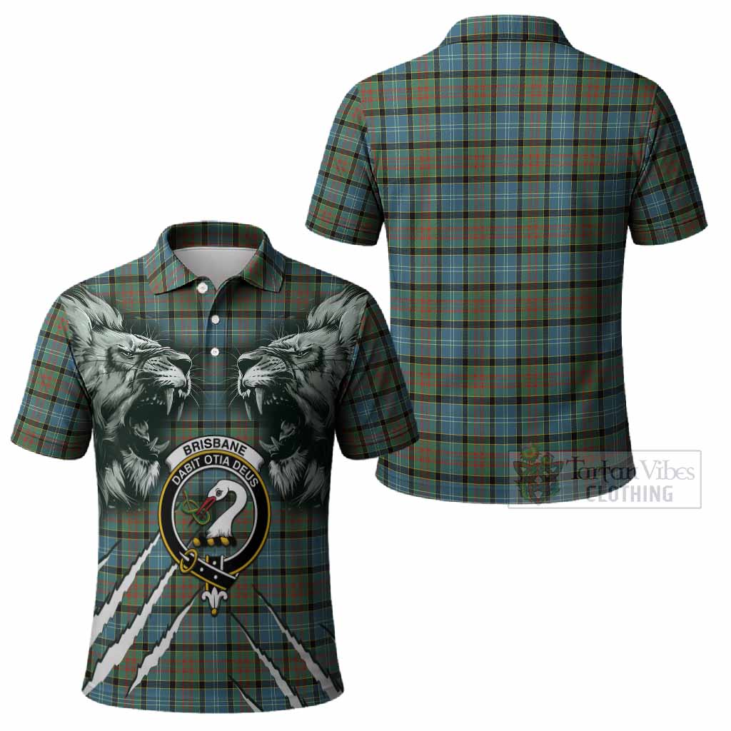 Brisbane Tartan Crest Polo Shirt Ferocious Lion Style