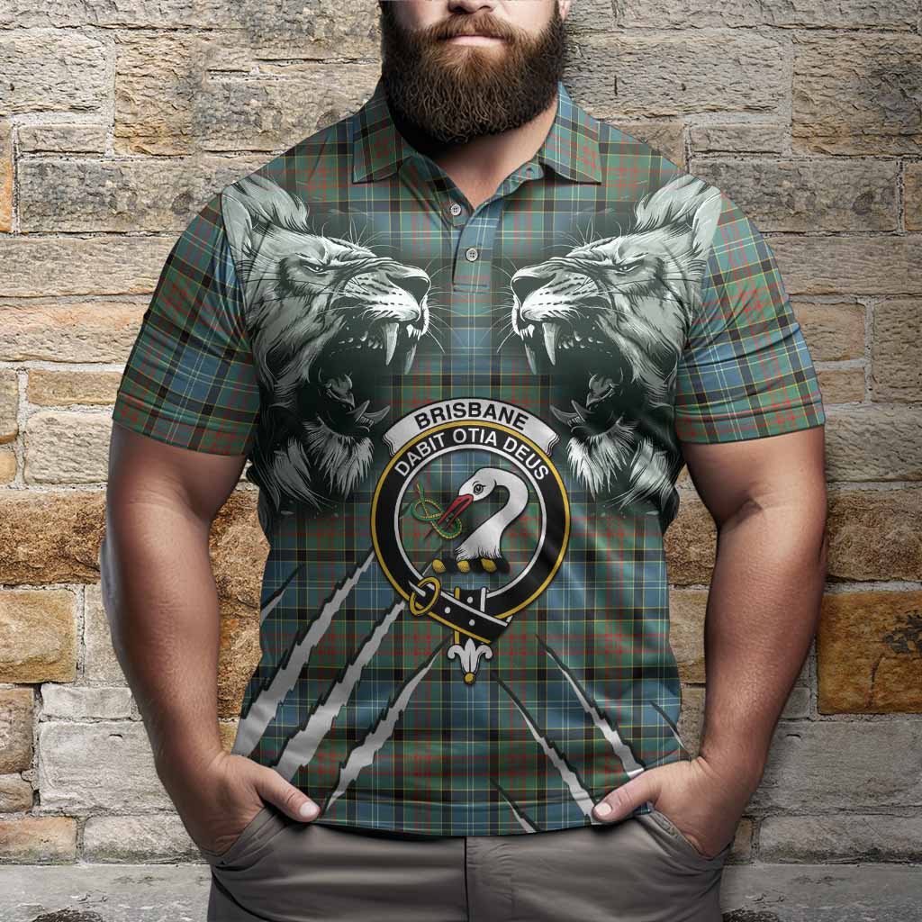 Brisbane Tartan Crest Polo Shirt Ferocious Lion Style