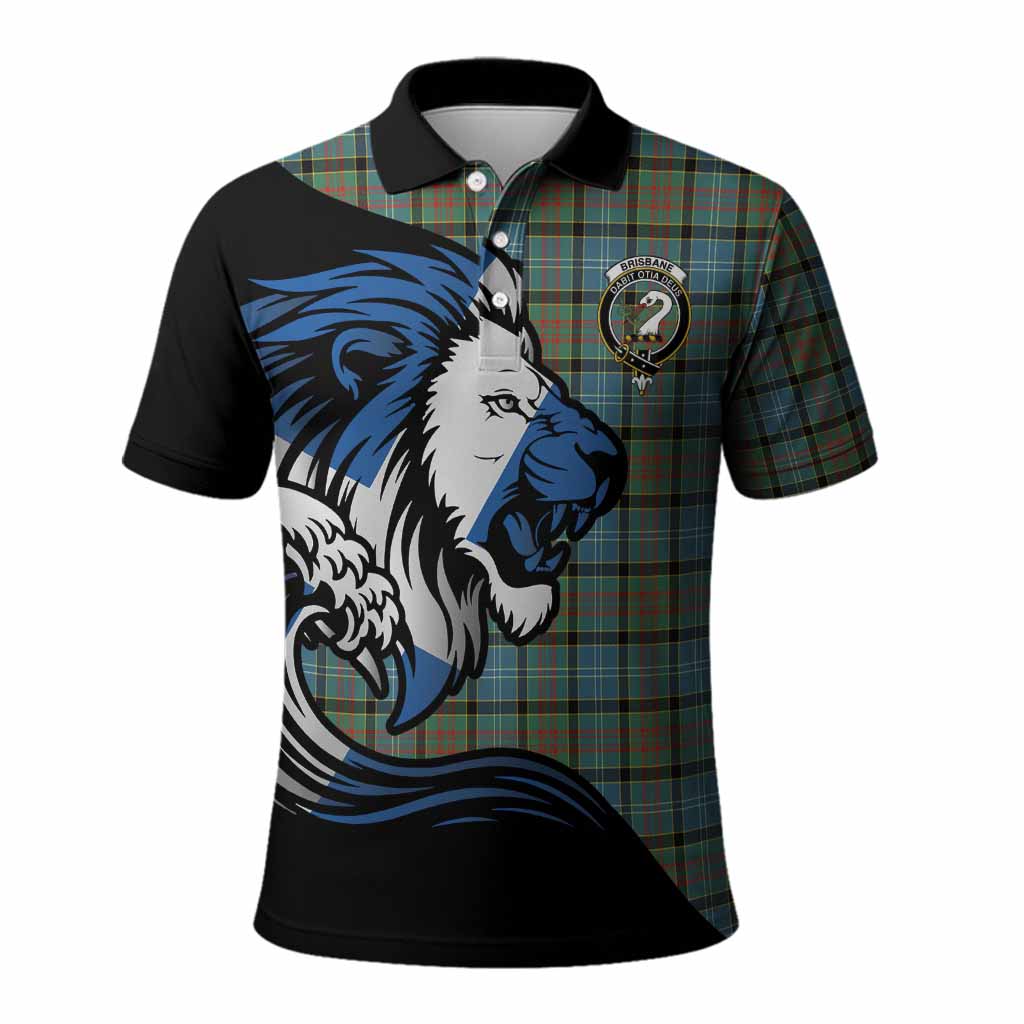Brisbane Tartan Crest Polo Shirt Scottish Golden Lions Wave Flow