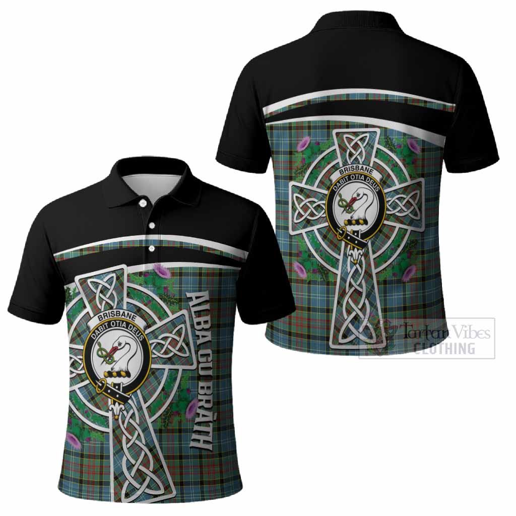 Brisbane Tartan Crest Polo Shirt Scottish Thistle Celtic Cross Alba Gu Brath