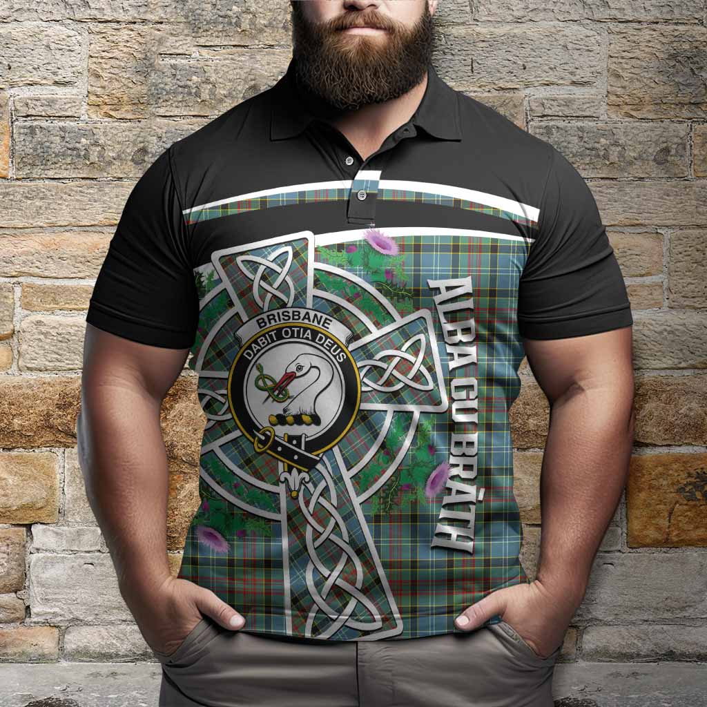 Brisbane Tartan Crest Polo Shirt Scottish Thistle Celtic Cross Alba Gu Brath