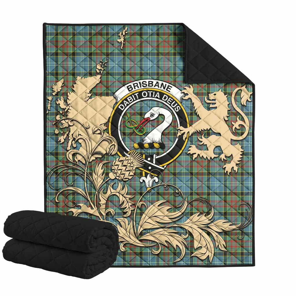 Brisbane Tartan Crest Premium Quilt with Scottish Iconic Symbols 