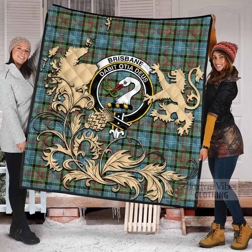 Brisbane Tartan Crest Premium Quilt with Scottish Iconic Symbols 