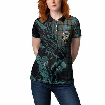 Brisbane Tartan Crest Scottish Women Polo Shirt Dragon and Thistle
