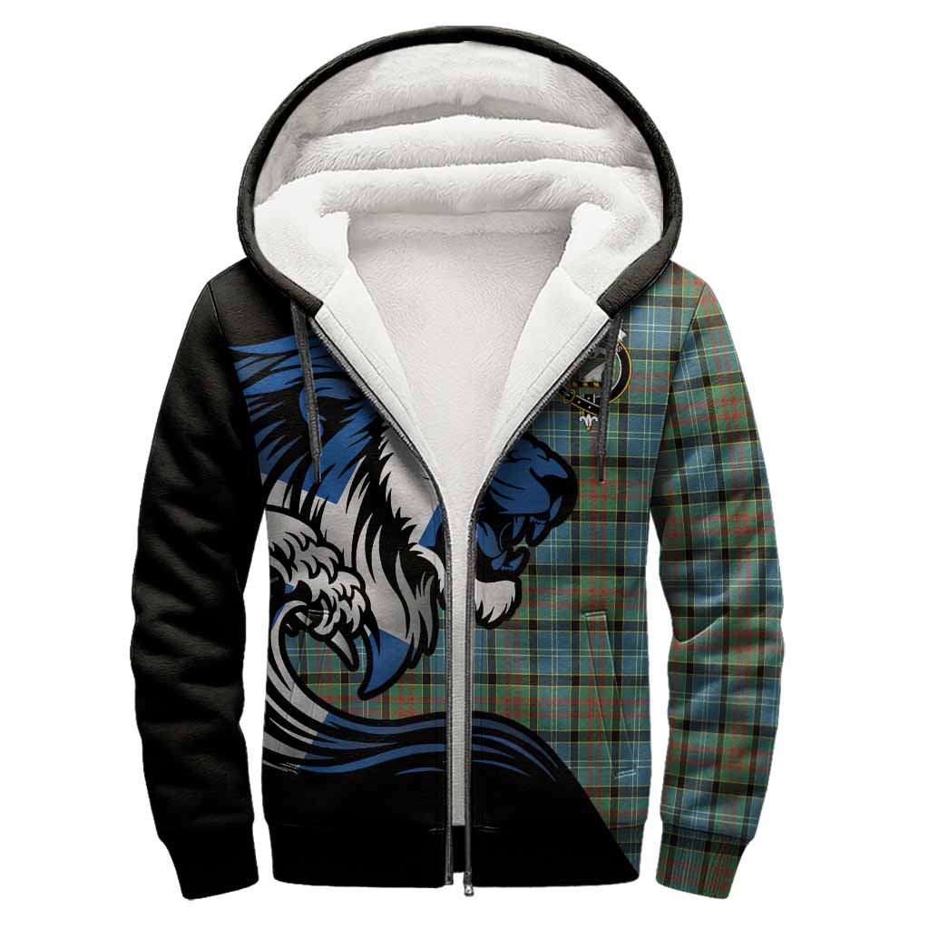Brisbane Tartan Crest Sherpa Hoodie Scottish Golden Lions Wave Flow