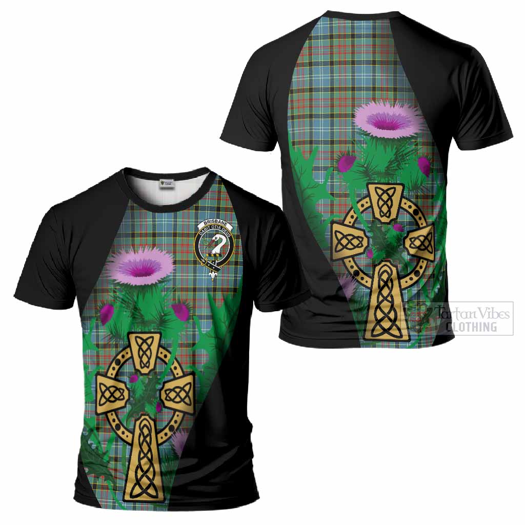 Brisbane Tartan Crest T-Shirt Celtic Cross Thistle Flowers