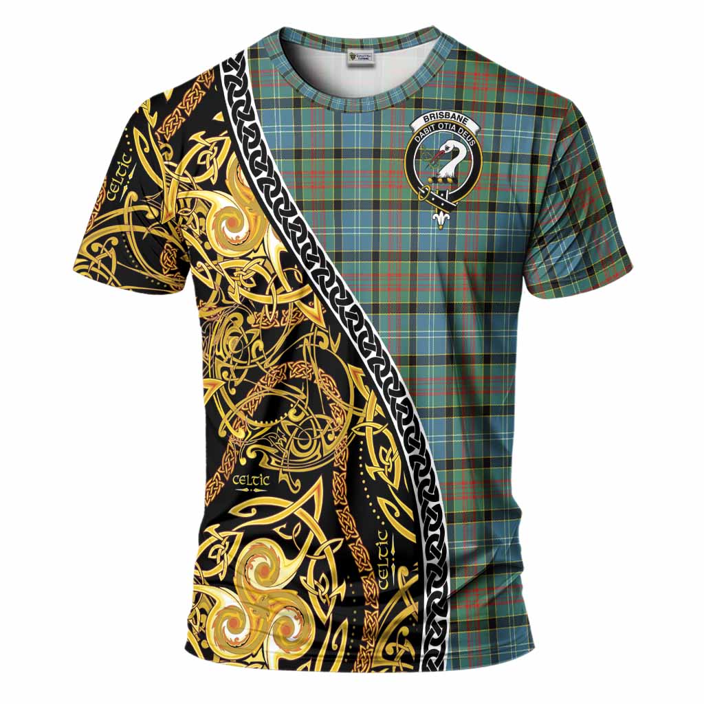 Brisbane Tartan Crest T-Shirt Celtic Knot and Triple Trickle Spiral Symbols