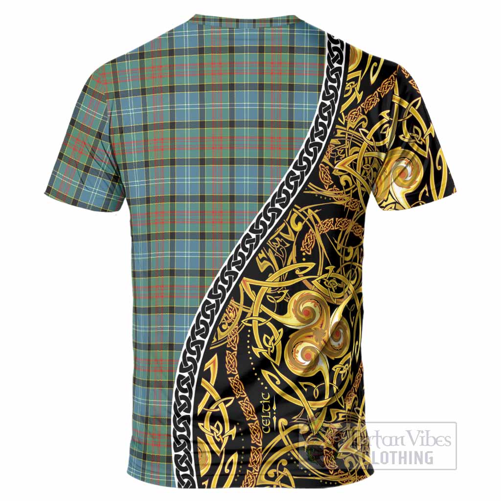 Brisbane Tartan Crest T-Shirt Celtic Knot and Triple Trickle Spiral Symbols