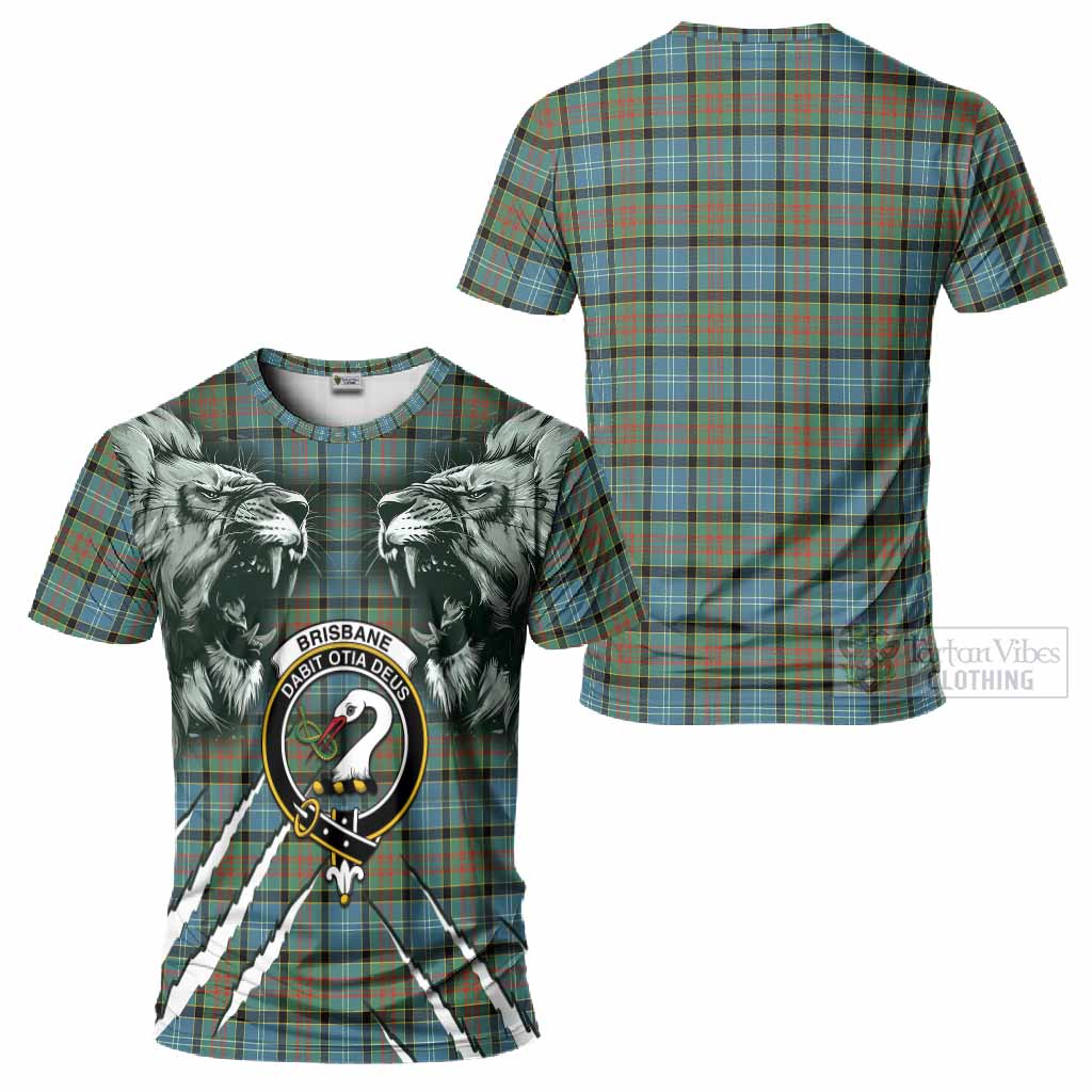 Brisbane Tartan Crest T-Shirt Ferocious Lion Style