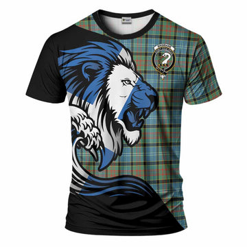 Brisbane Tartan Crest T-Shirt Scottish Golden Lions Wave Flow