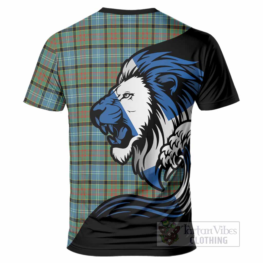 Brisbane Tartan Crest T-Shirt Scottish Golden Lions Wave Flow
