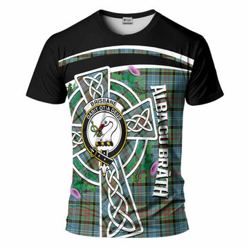 Brisbane Tartan Crest T-Shirt Scottish Thistle Celtic Cross Alba Gu Brath