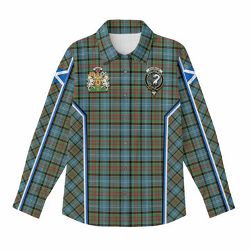 Brisbane Tartan Crest Women Casual Shirt Scotland Coat of Arm Flag Style