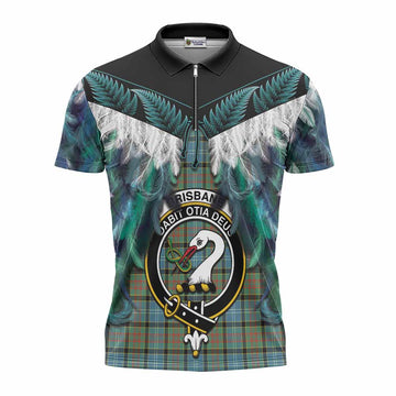 Brisbane Tartan Crest Zipper Polo Shirt New Zealand Maori Korowai Cloak