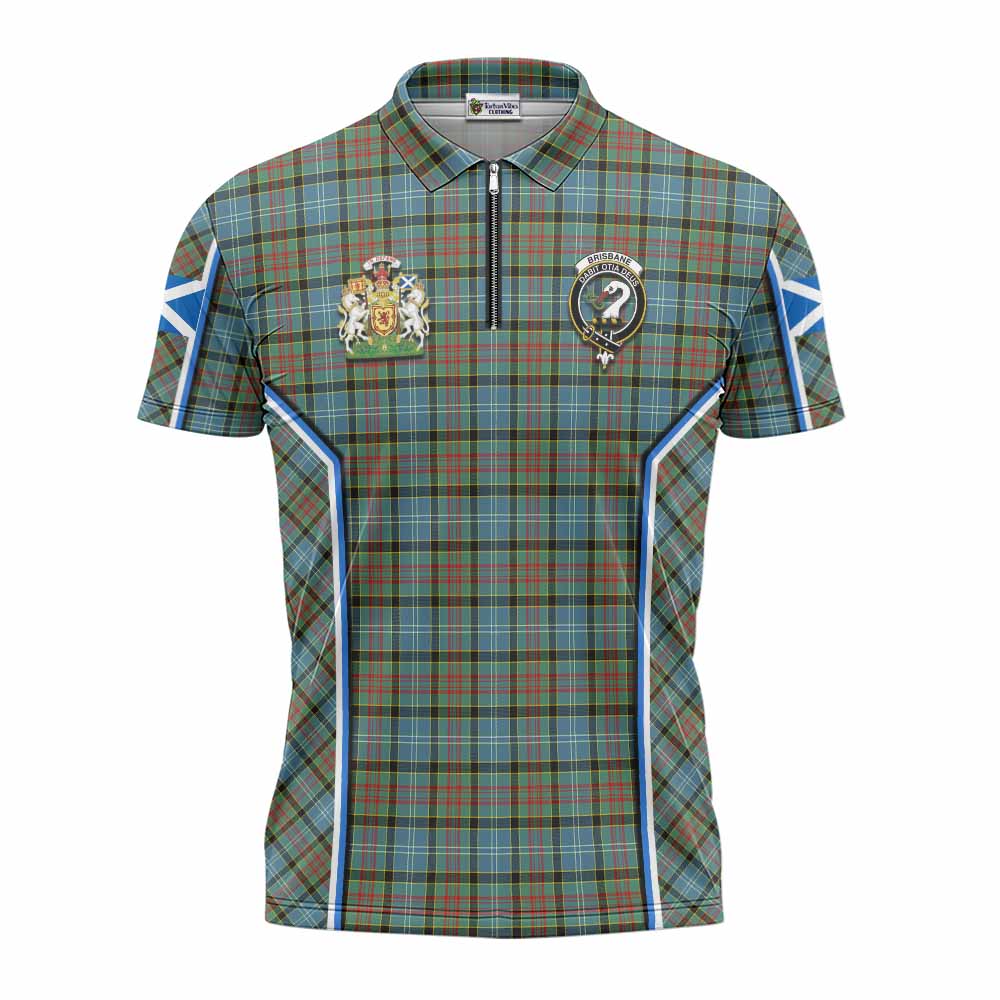 Brisbane Tartan Crest Zipper Polo Shirt Scotland Coat of Arm Flag Style - Tartan Vibes Clothing