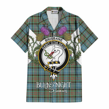 Brisbane Tartan Family Crest Cotton Hawaiian Shirt Scottish Burns Night Thistle Floral