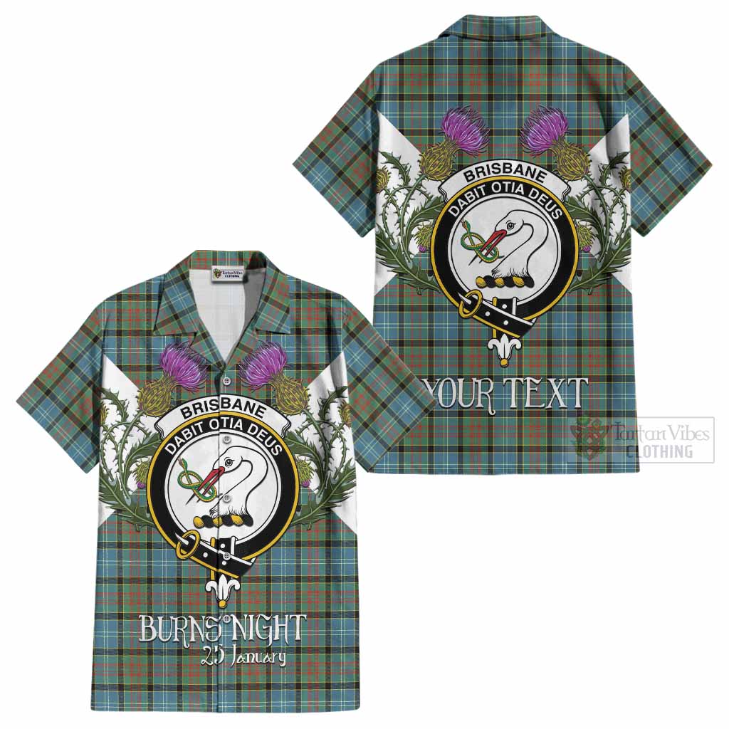 Brisbane Tartan Family Crest Cotton Hawaiian Shirt Scottish Burns Night Thistle Floral