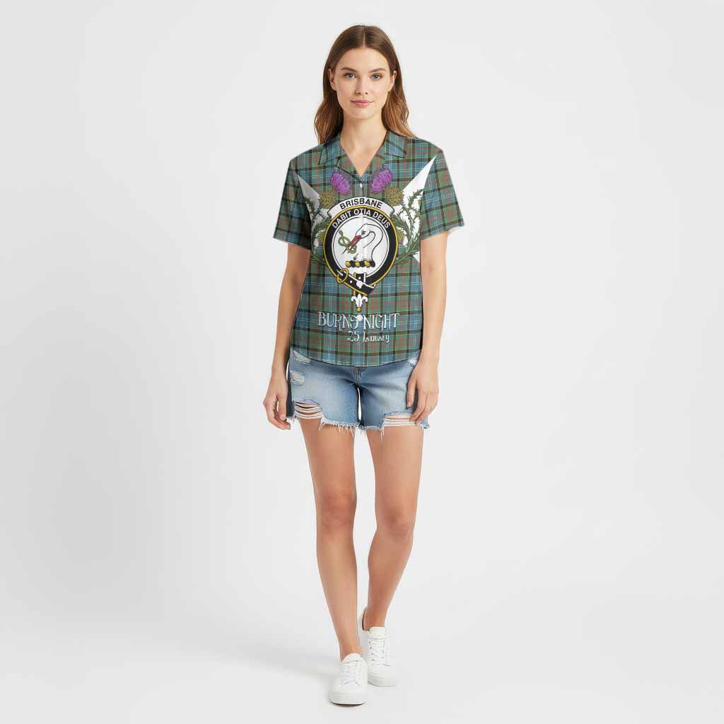 Brisbane Tartan Family Crest Cotton Hawaiian Shirt Scottish Burns Night Thistle Floral