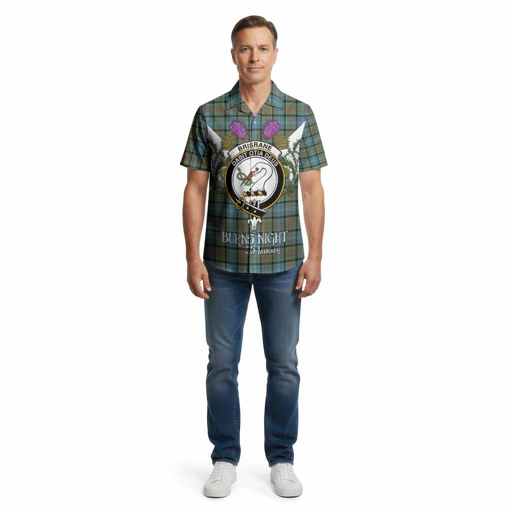 Brisbane Tartan Family Crest Cotton Hawaiian Shirt Scottish Burns Night Thistle Floral