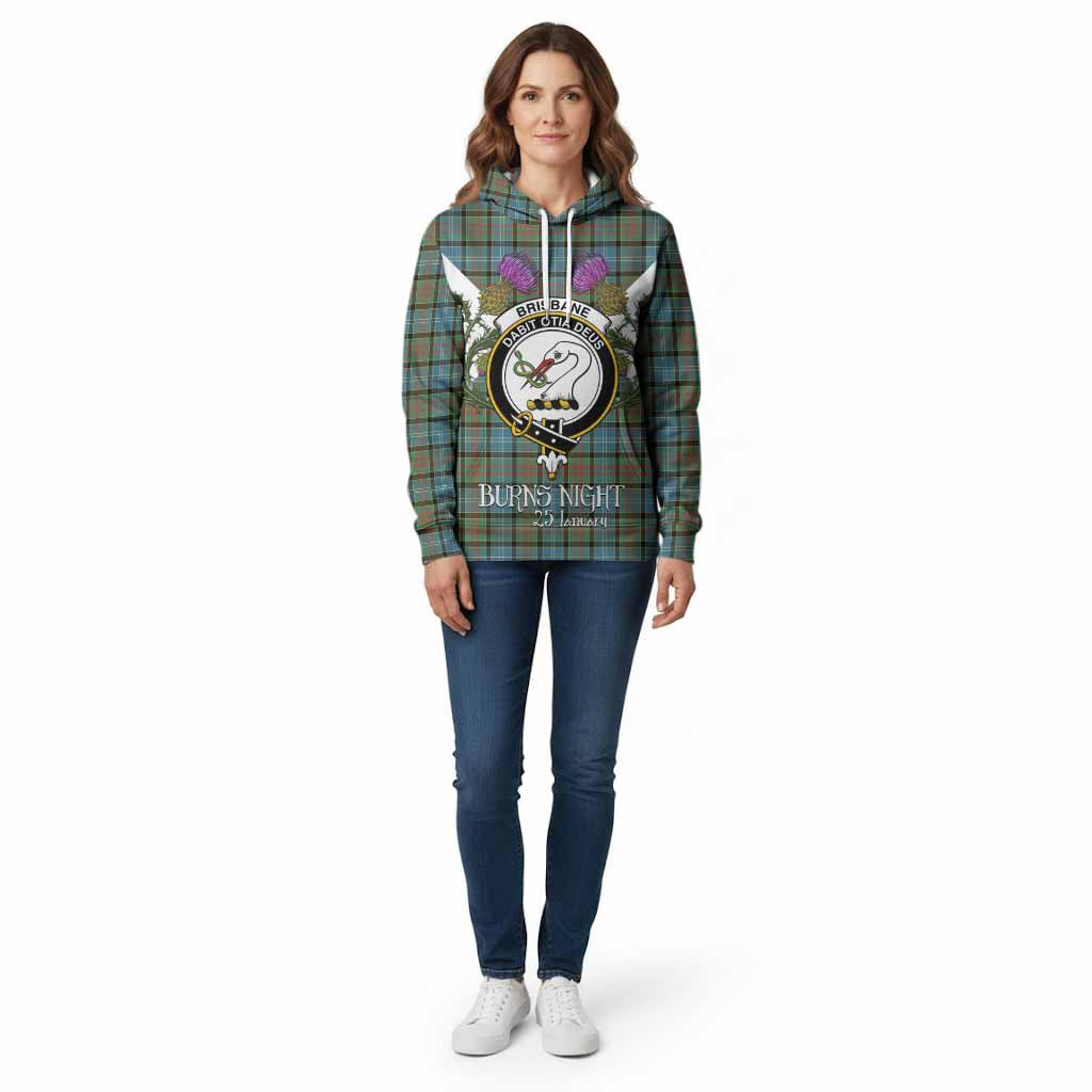Brisbane Tartan Family Crest Cotton Hoodie Scottish Burns Night Thistle Floral