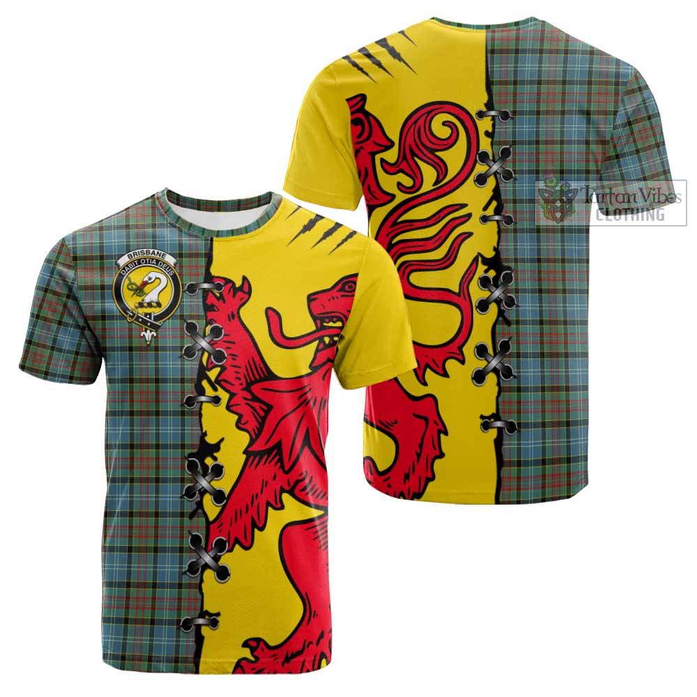 Brisbane Tartan Family Crest Cotton T-shirt Lion Rampant Honor - Tartan Vibes Clothing