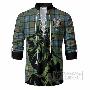Brisbane Tartan Family Crest Ghillie Shirt Crowned Lion Roaring
