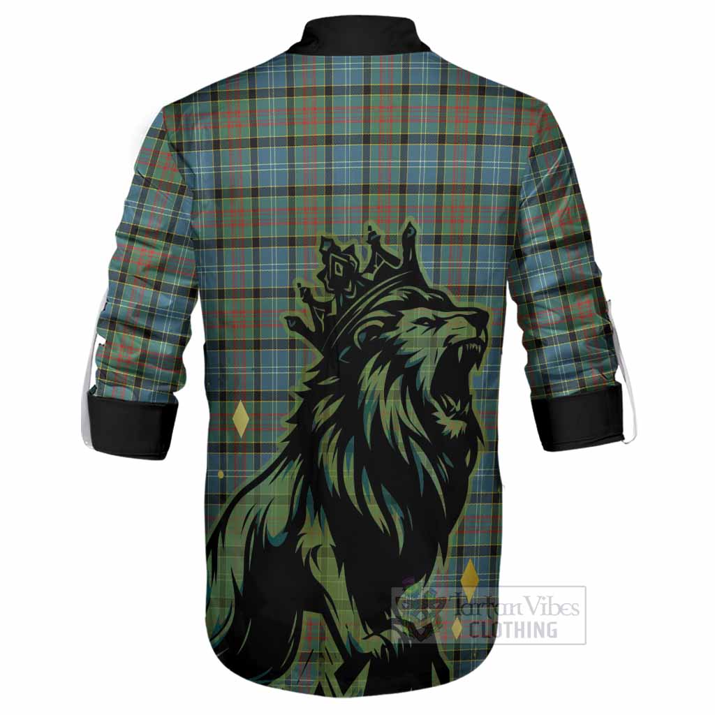 Brisbane Tartan Family Crest Ghillie Shirt Crowned Lion Roaring