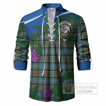 Brisbane Tartan Family Crest Ghillie Shirt Thistle in Minimalism