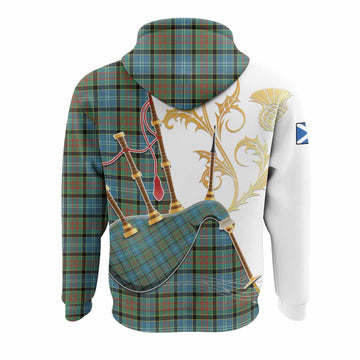 Brisbane Tartan Family Crest Hoodie Bagpipes with Scottish Thistle
