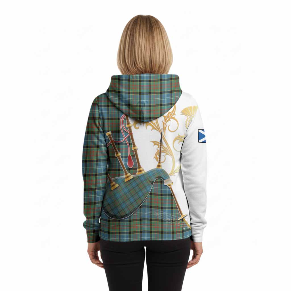 Brisbane Tartan Family Crest Hoodie Bagpipes with Scottish Thistle