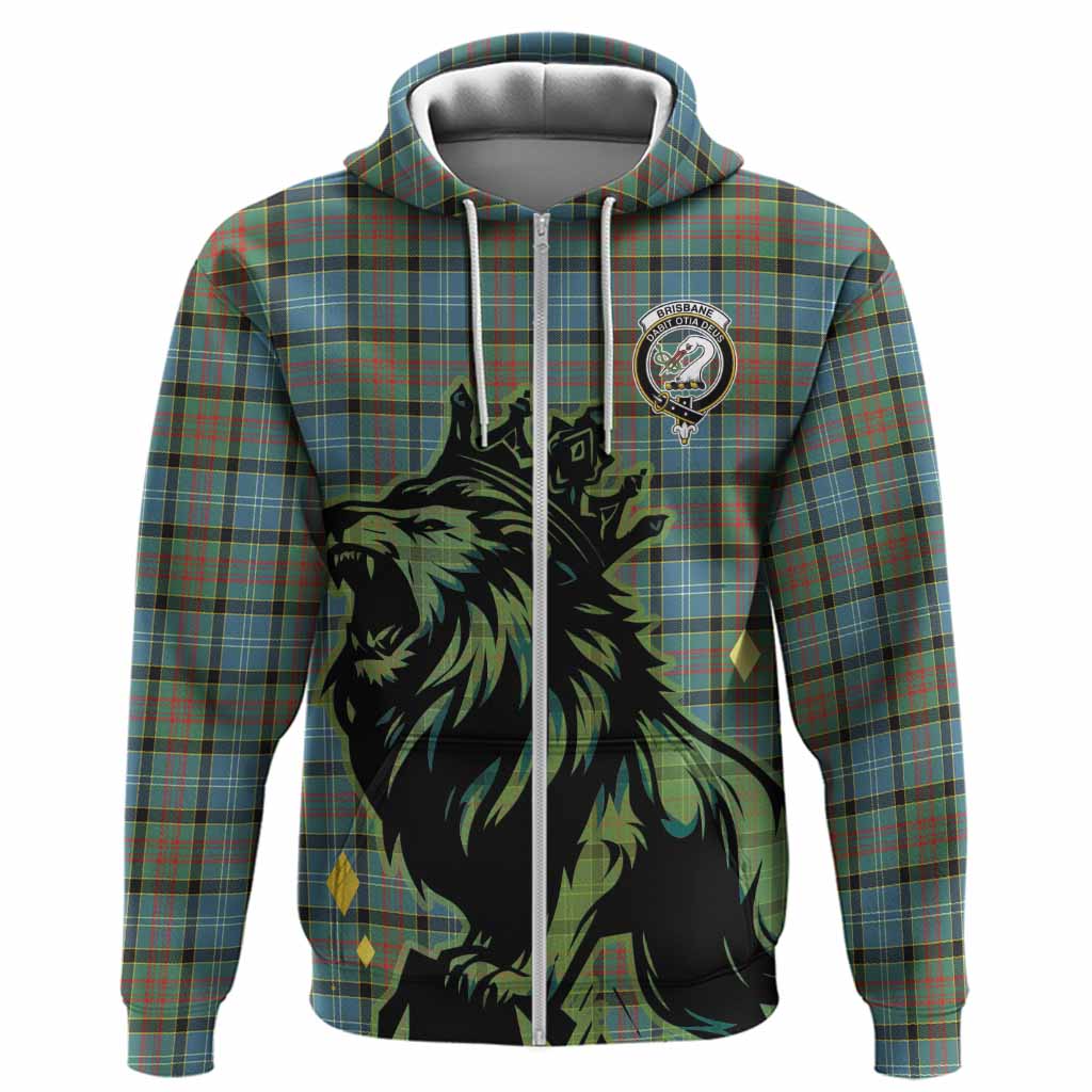 Brisbane Tartan Family Crest Hoodie Crowned Lion Roaring