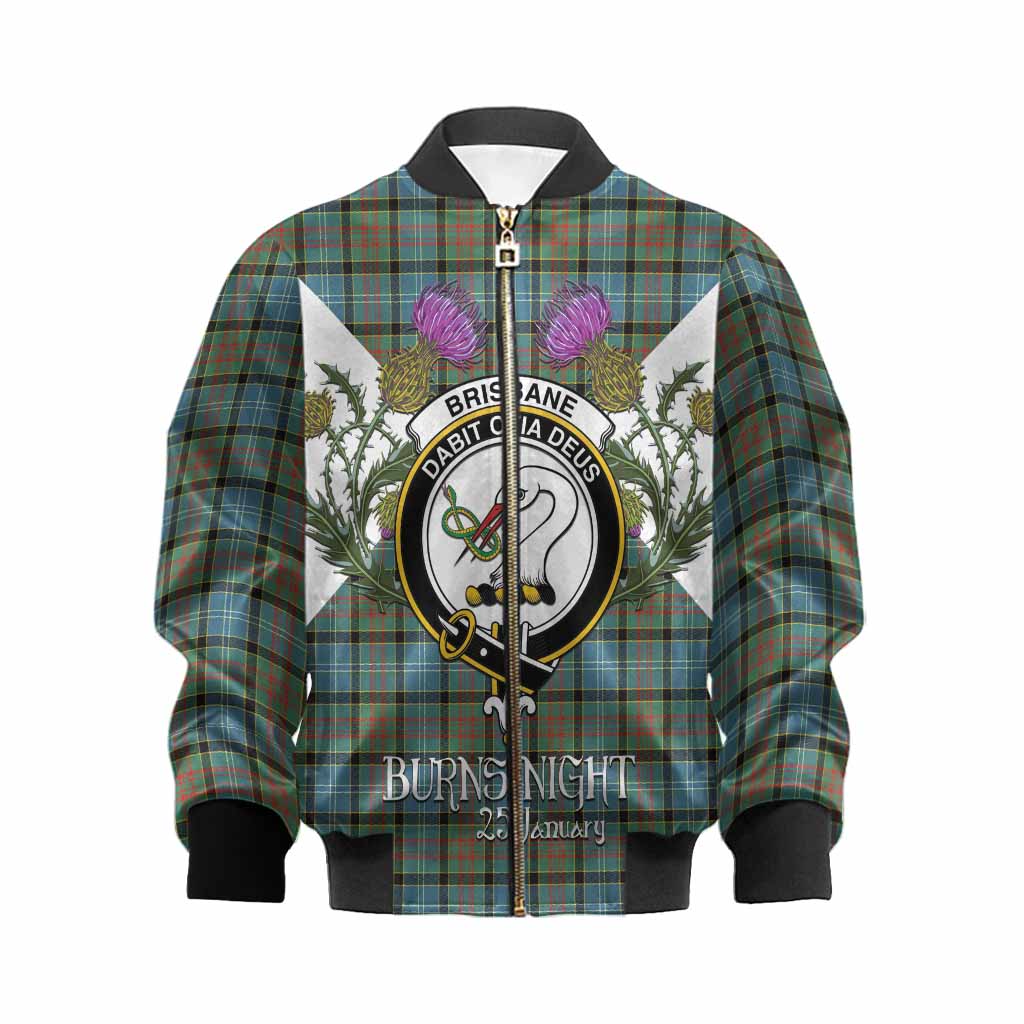 Brisbane Tartan Family Crest Kid Bomber Jacket Scottish Burns Night Thistle Floral