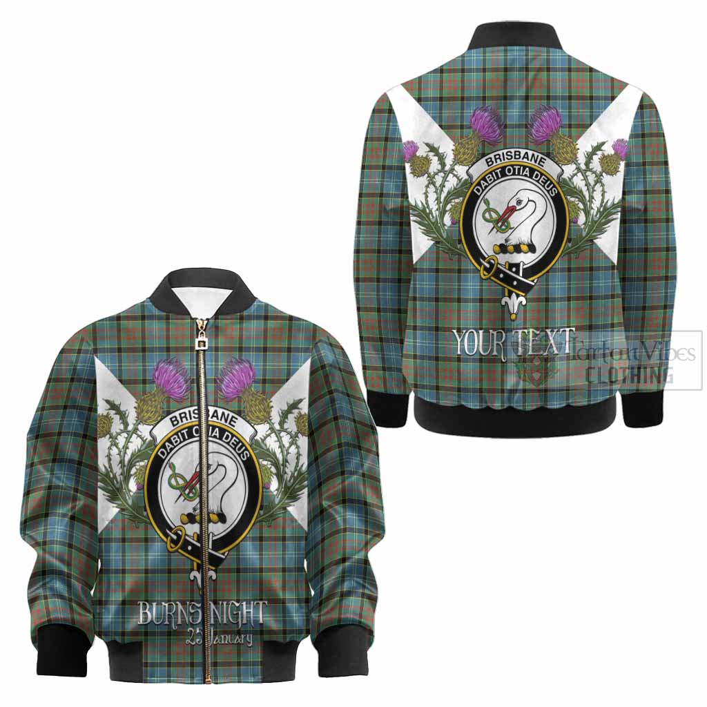 Brisbane Tartan Family Crest Kid Bomber Jacket Scottish Burns Night Thistle Floral