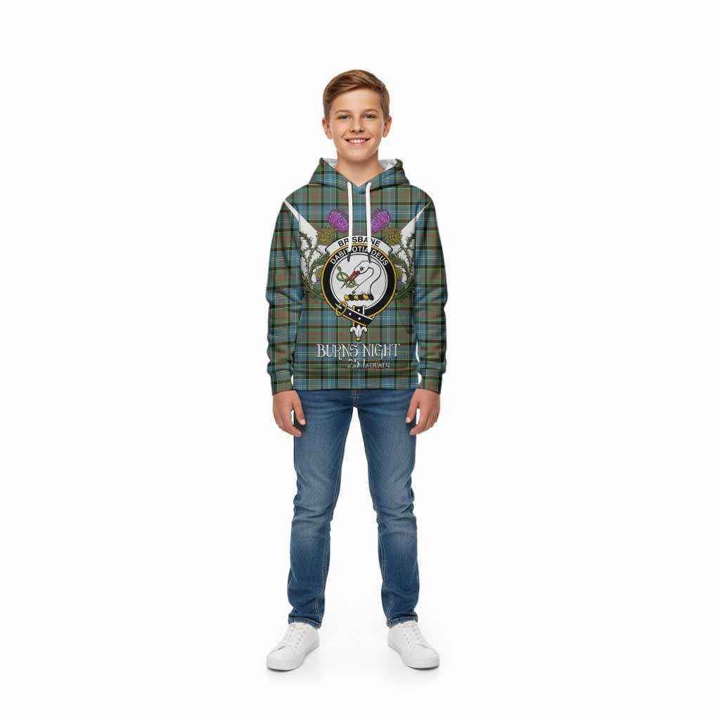 Brisbane Tartan Family Crest Kid Hoodie Scottish Burns Night Thistle Floral
