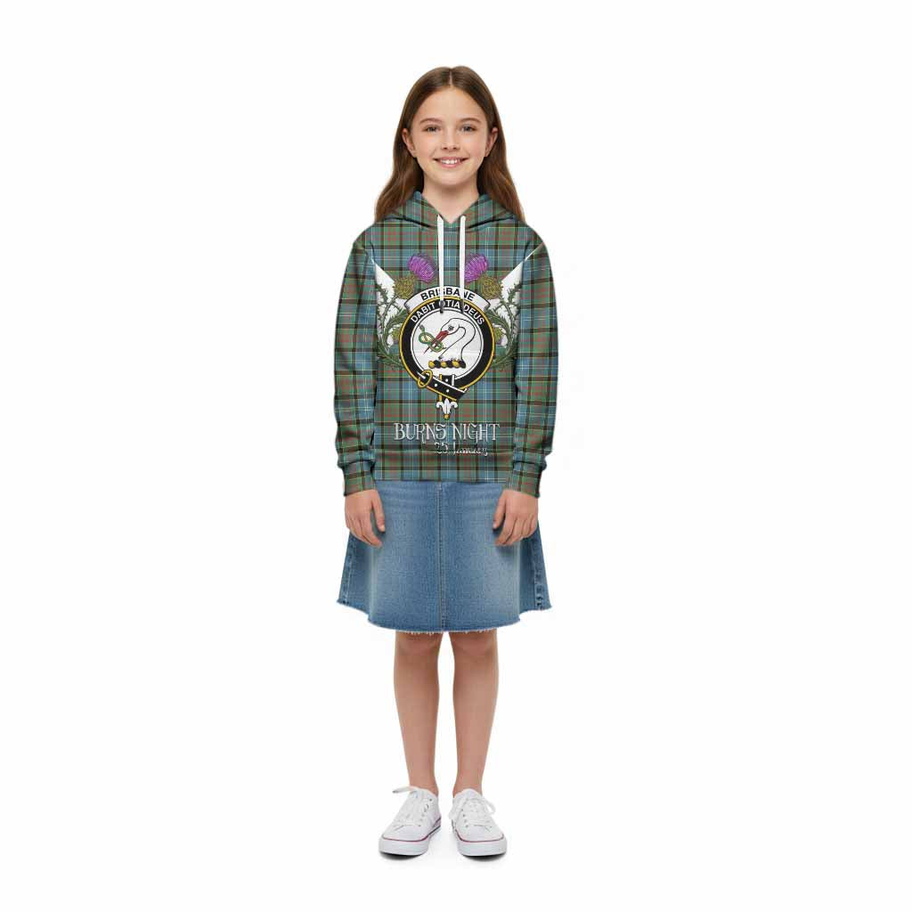 Brisbane Tartan Family Crest Kid Hoodie Scottish Burns Night Thistle Floral