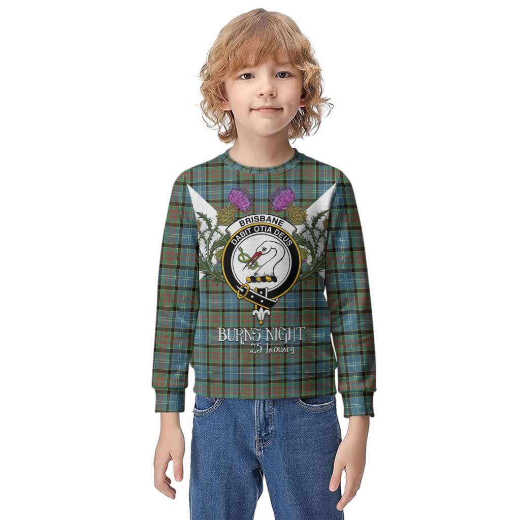 Brisbane Tartan Family Crest Kid Knitted Sweatshirt Scottish Burns Night Thistle Floral
