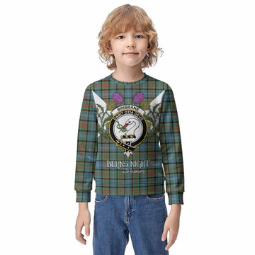 Brisbane Tartan Family Crest Kid Knitted Sweatshirt Scottish Burns Night Thistle Floral
