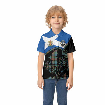 Brisbane Tartan Family Crest Kid Polo Shirt Scotland Thistle Floral Flag Style