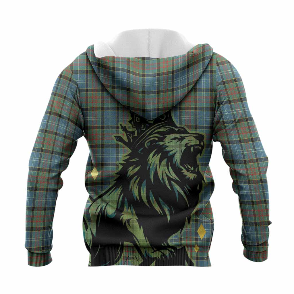 Brisbane Tartan Family Crest Knitted Hoodie Crowned Lion Roaring