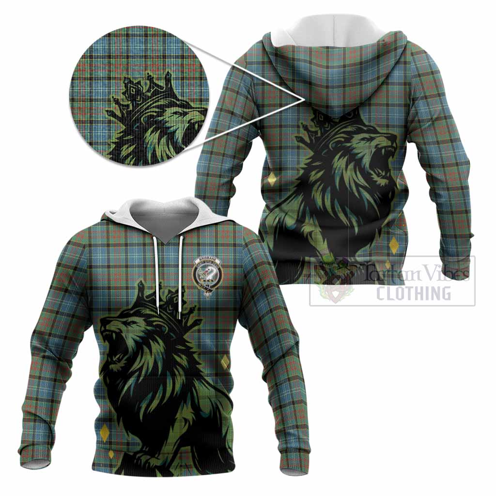 Brisbane Tartan Family Crest Knitted Hoodie Crowned Lion Roaring