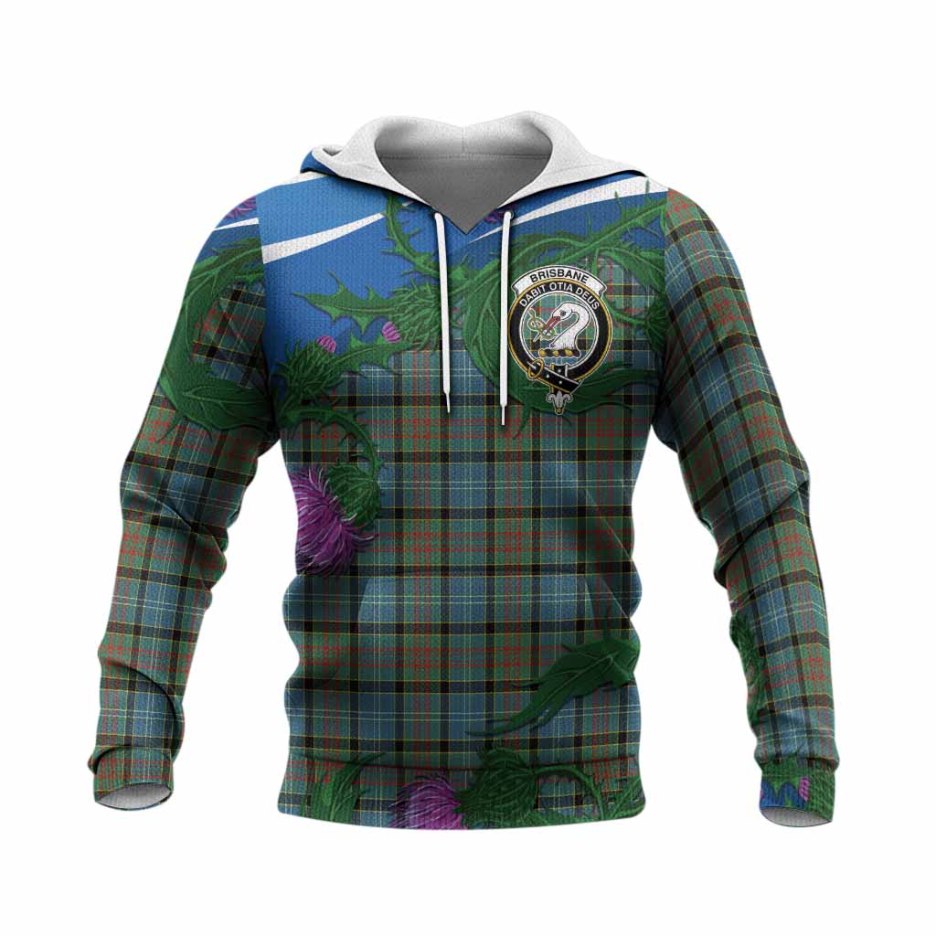 Brisbane Tartan Family Crest Knitted Hoodie Thistle in Minimalism