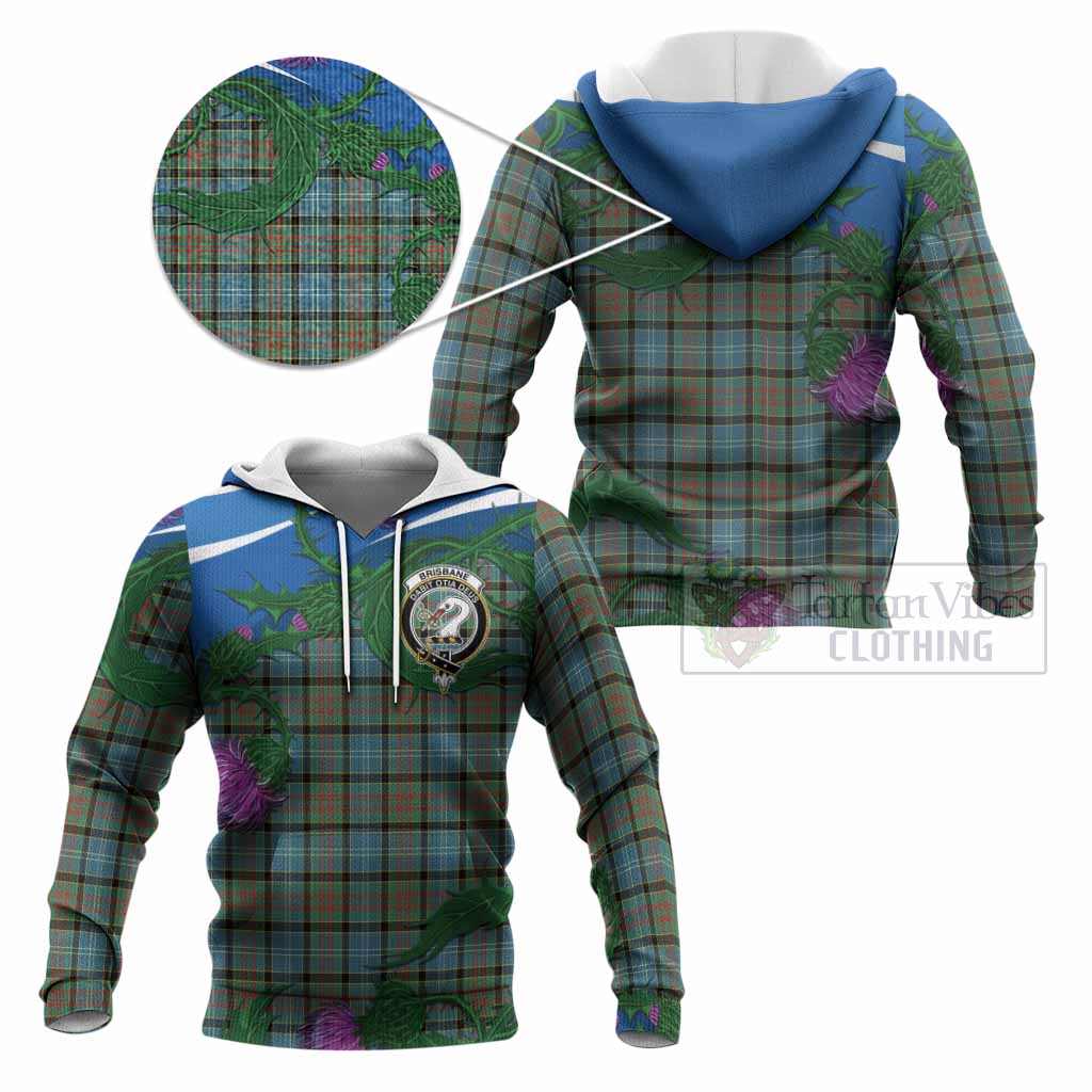Brisbane Tartan Family Crest Knitted Hoodie Thistle in Minimalism