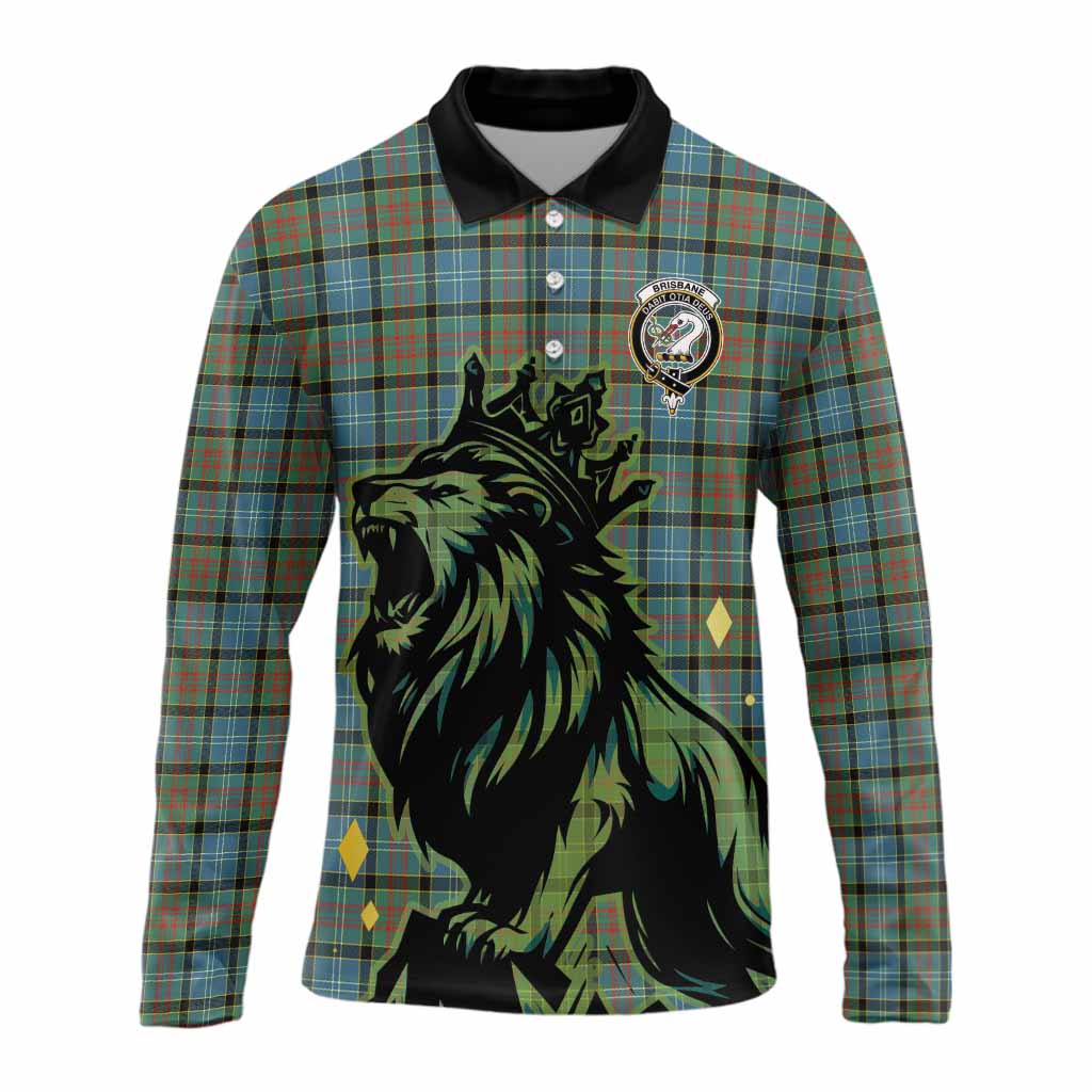 Brisbane Tartan Family Crest Long Sleeve Polo Shirt Crowned Lion Roaring