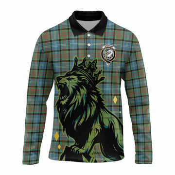 Brisbane Tartan Family Crest Long Sleeve Polo Shirt Crowned Lion Roaring