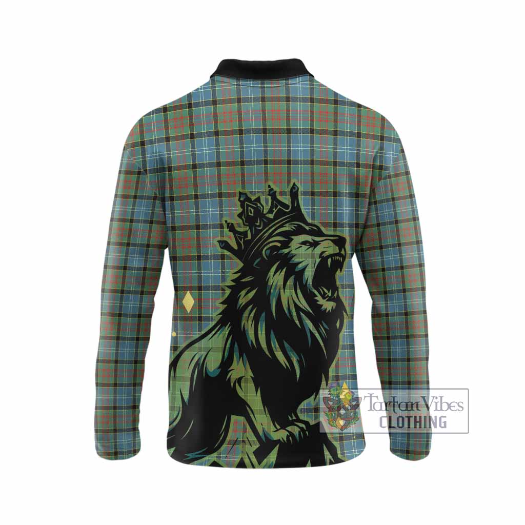Brisbane Tartan Family Crest Long Sleeve Polo Shirt Crowned Lion Roaring