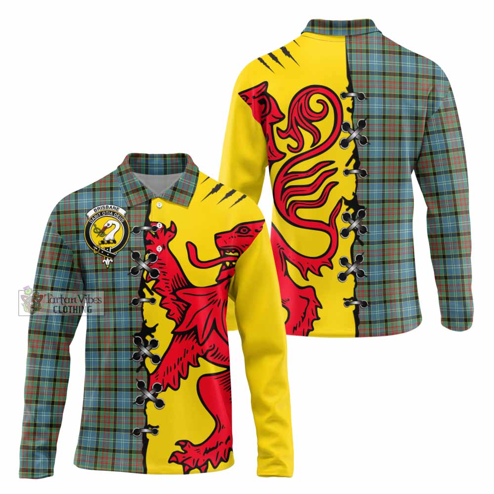 Brisbane Tartan Family Crest Long Sleeve Polo Shirt Lion Rampant Honor - Tartan Vibes Clothing