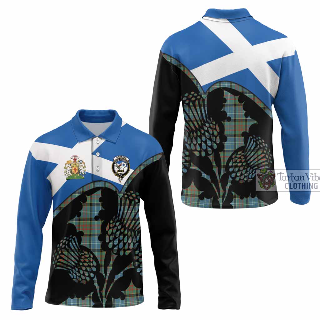 Brisbane Tartan Family Crest Long Sleeve Polo Shirt Scotland Thistle Floral Flag Style